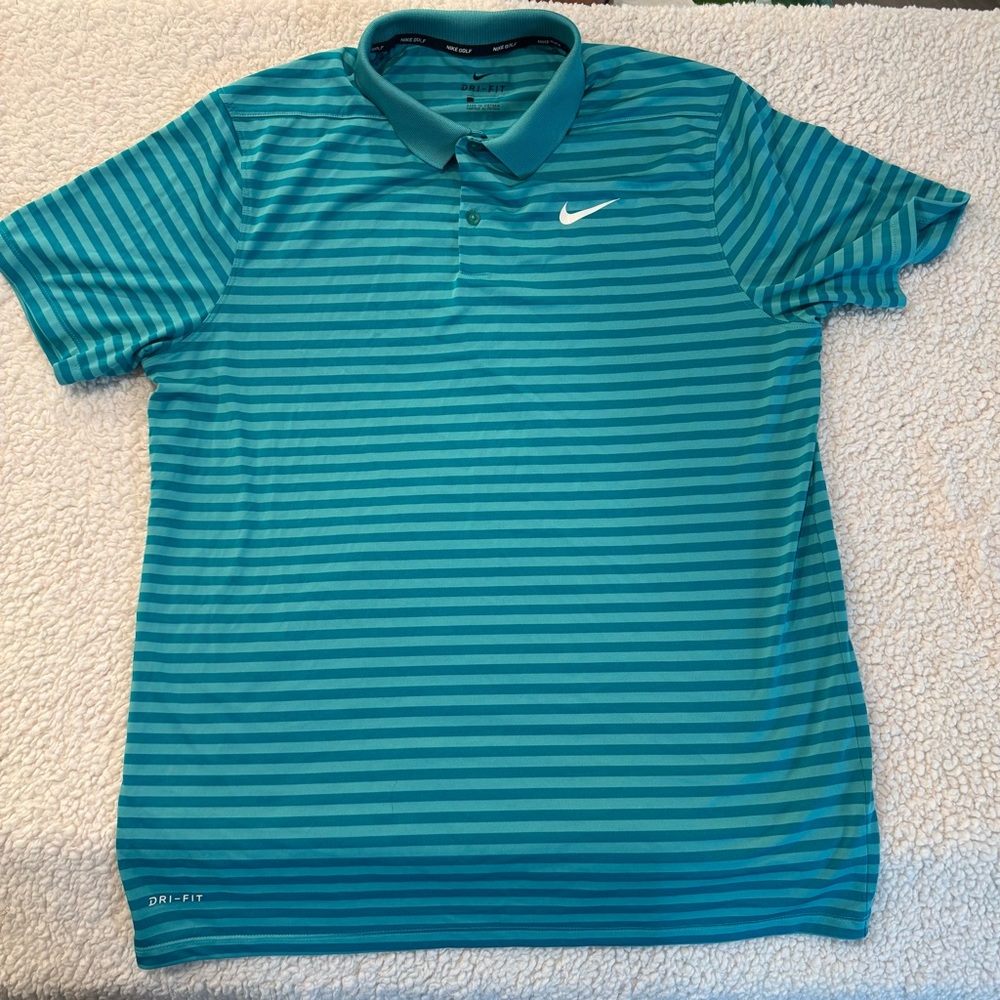 Nike Men's Teal Striped Polo Shirt Dri Fit size Large